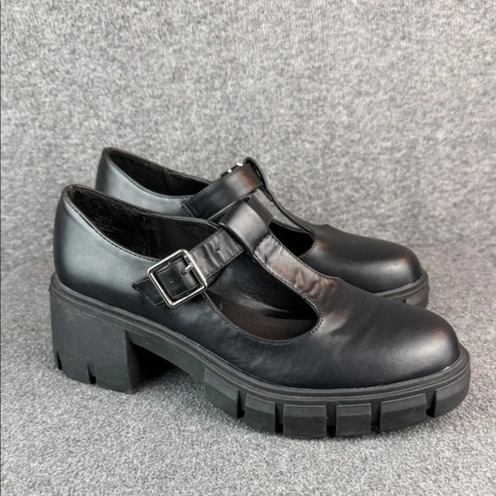 Steve Madden Girl Black Chunky Platform Mary‎ Jane Shoes Size 7.5